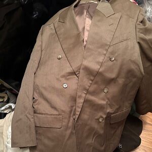 Unisex Wool Double-Breasted Brown Jacket